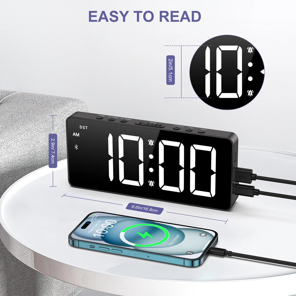 ORIA 7" LED Digital Alarm Clock with Bluetooth, Dual Alarm & 5 Brightness Levels for Home Office