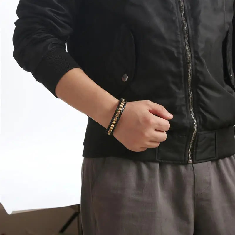 CowLost | jiayiqi-punk-men-jewelry-black-braided-leather-bracelet-stainless-steel-magnetic-clasp |35