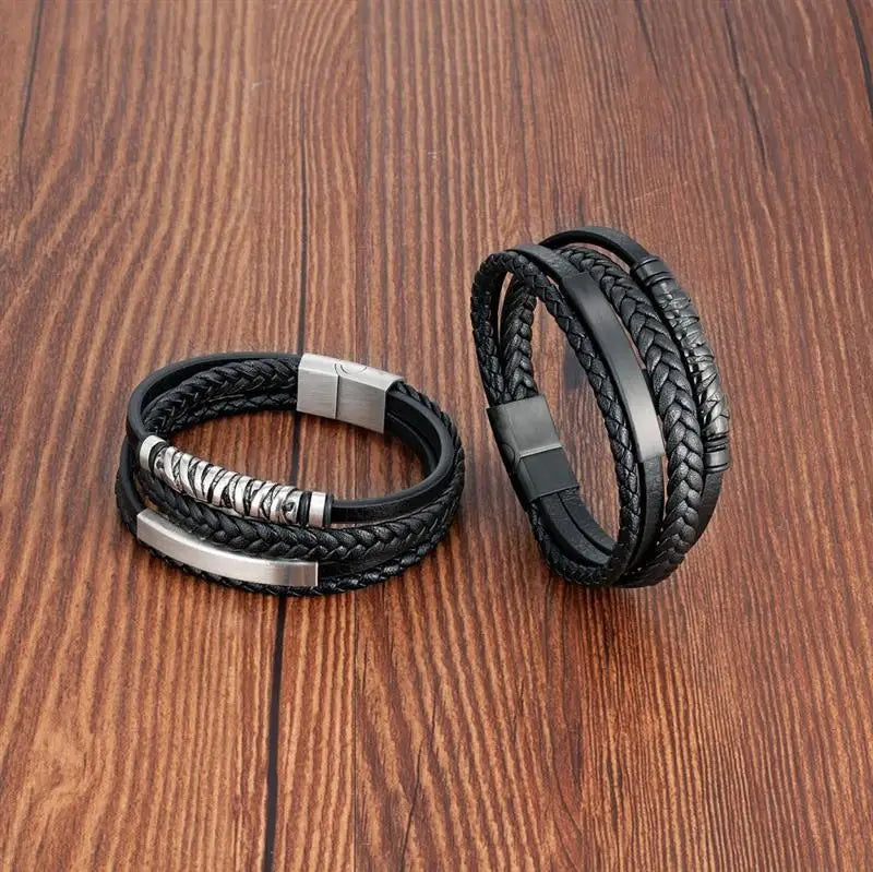CowLost | multilayer-stainless-steel-insert-bracelet-viking-leather-bracelets-for-men |7