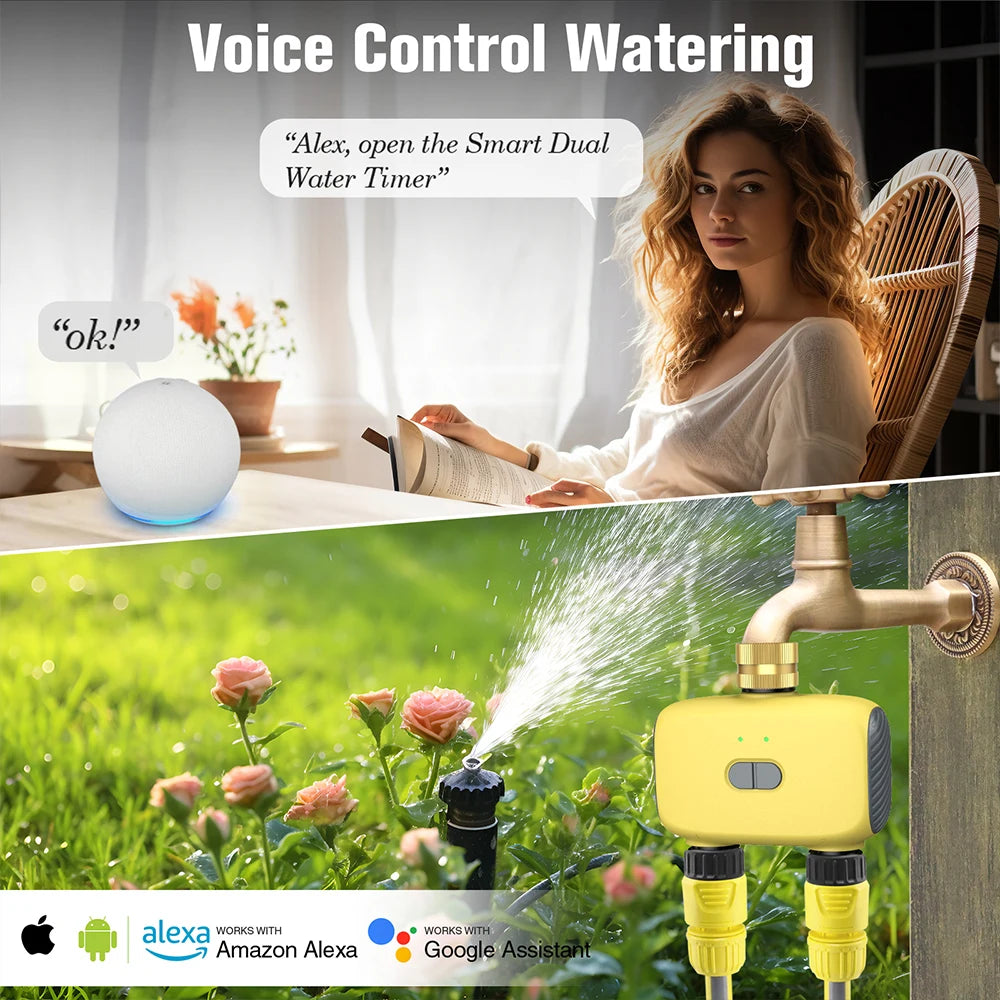Bluetooth 2-Zone WiFi Sprinkler Timer IP55 Waterproof Garden Irrigation Controller 3/4" Faucet Timer