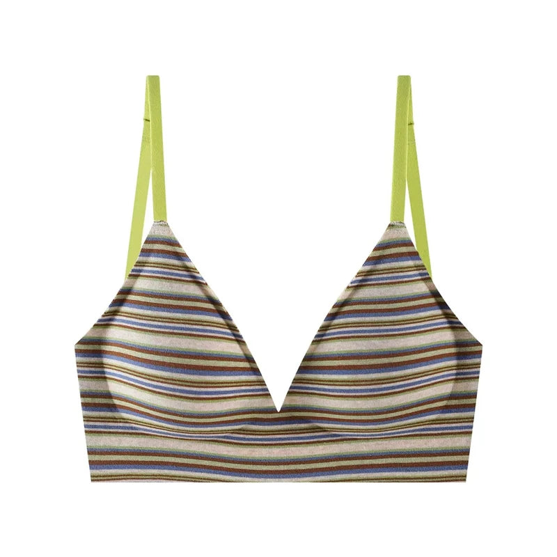CowLost | retro-striped-cross-beautiful-back-seamless-womens-underwear-sexy-hot-girl-vacation-small-breast-push-up-bra |9