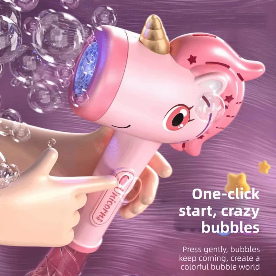 Cartoon Unicorn Automatic Bubble Machine Handheld Bubble Gun with Lights Outdoor Toy