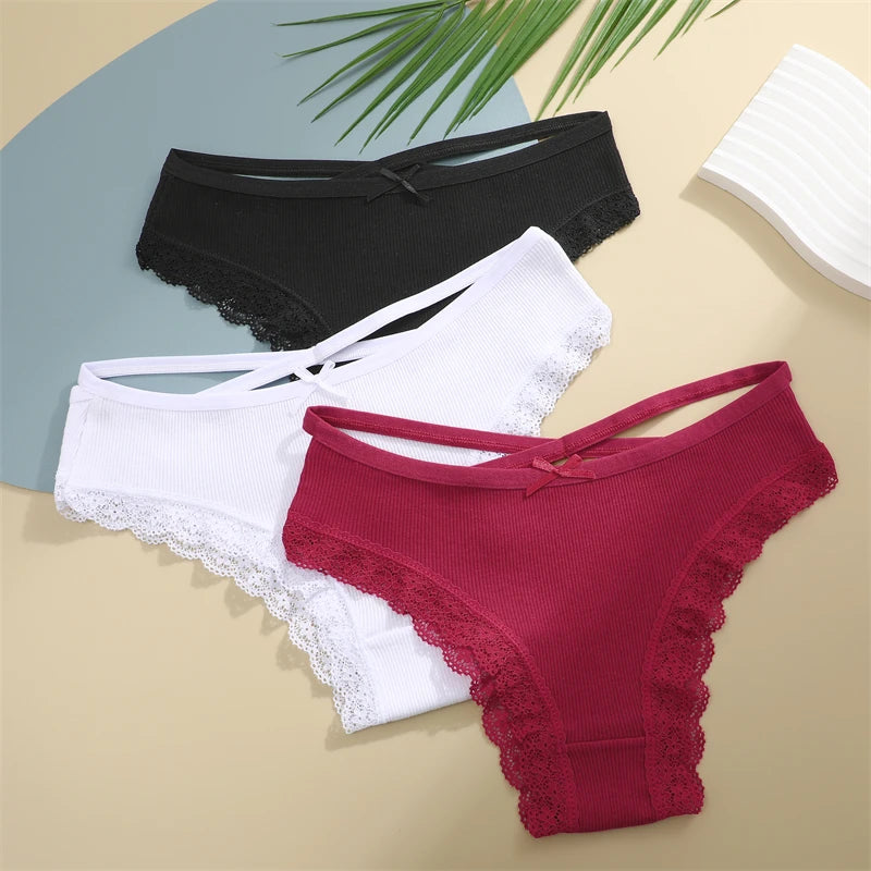CowLost | activewear-pants-finetoo-4pcs-women-s-cotton-striped-lace-briefs |13
