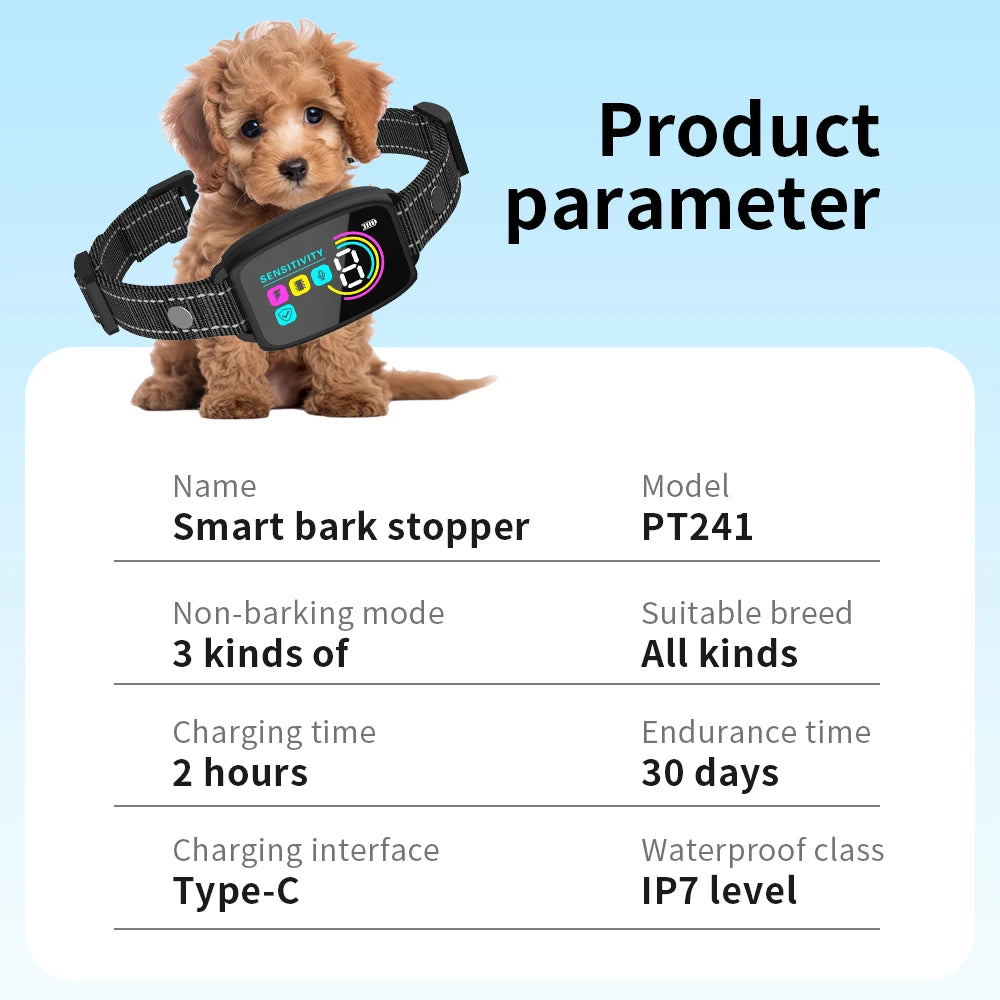 Rechargeable IP67 Waterproof Automatic Anti-Bark Dog Collar Trainer with Color Screen