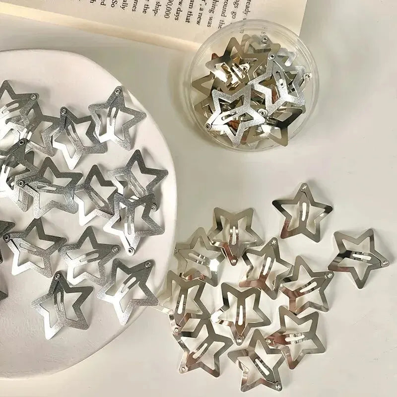 10/25/50/100/200pcs Sliver Y2K Star BB Hair Clips for Girls