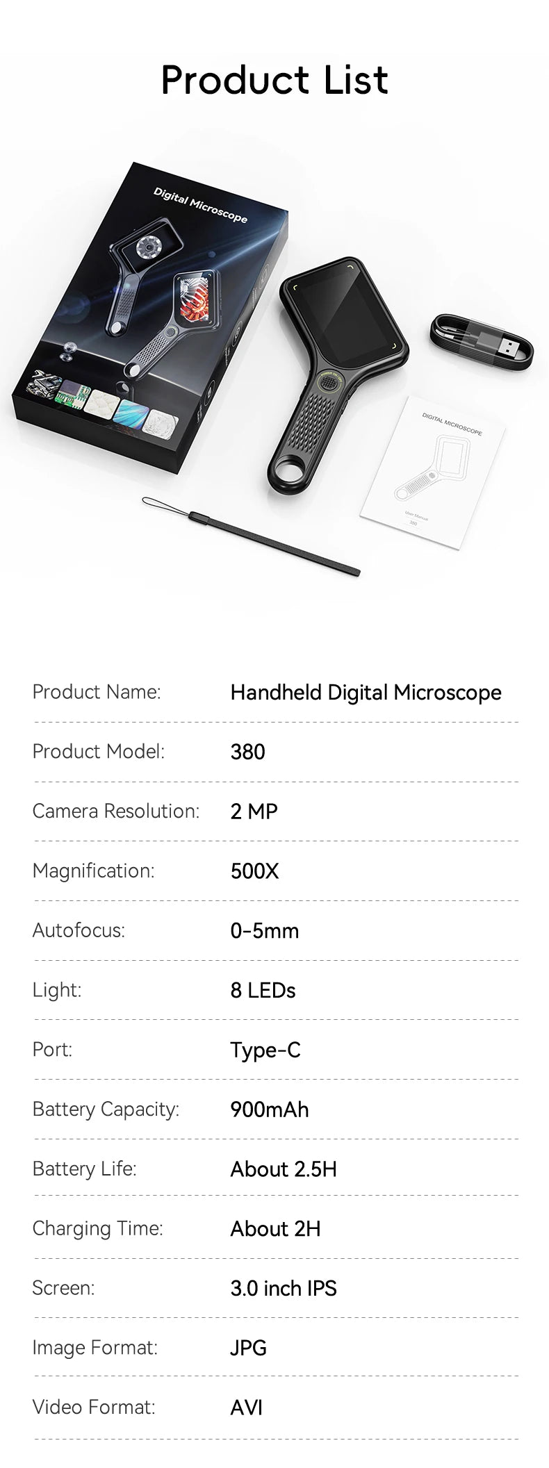 CowLost | 500x-handheld-microscope-3-0-inch-screen-with-magnifying-glass-portable-electronic-repair-microscopes-support-photoes-and-video |16