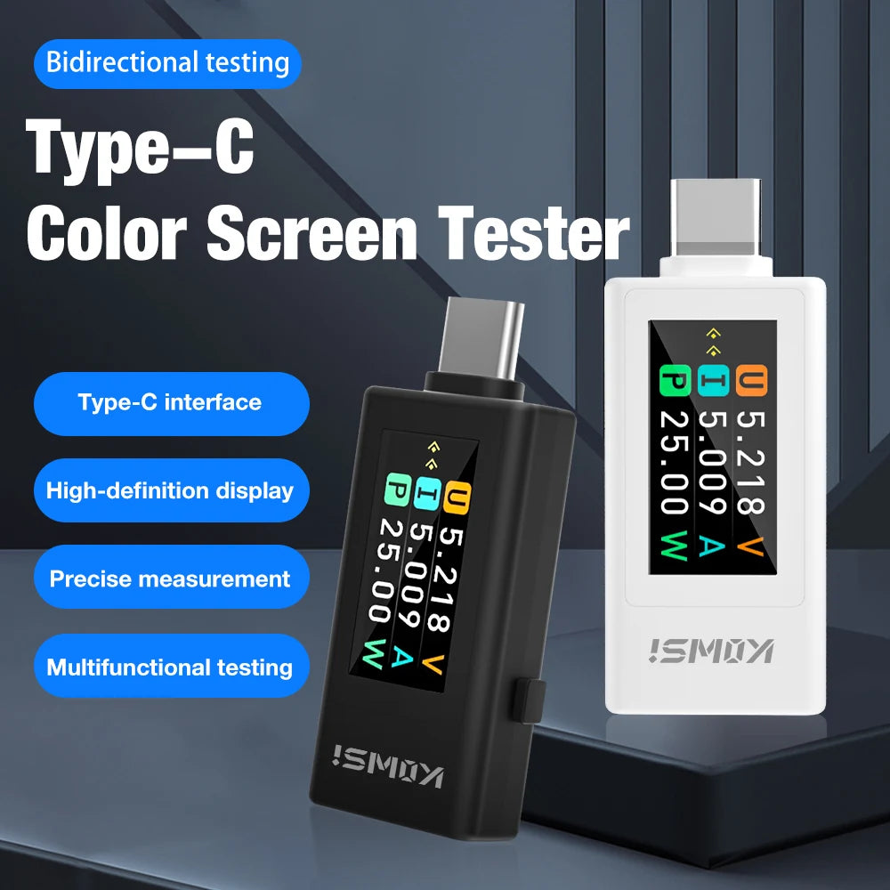 KWS-1902L Type-C Digital Voltmeter Ammeter 4-30V 0-8A Color Screen Power Bank Tester