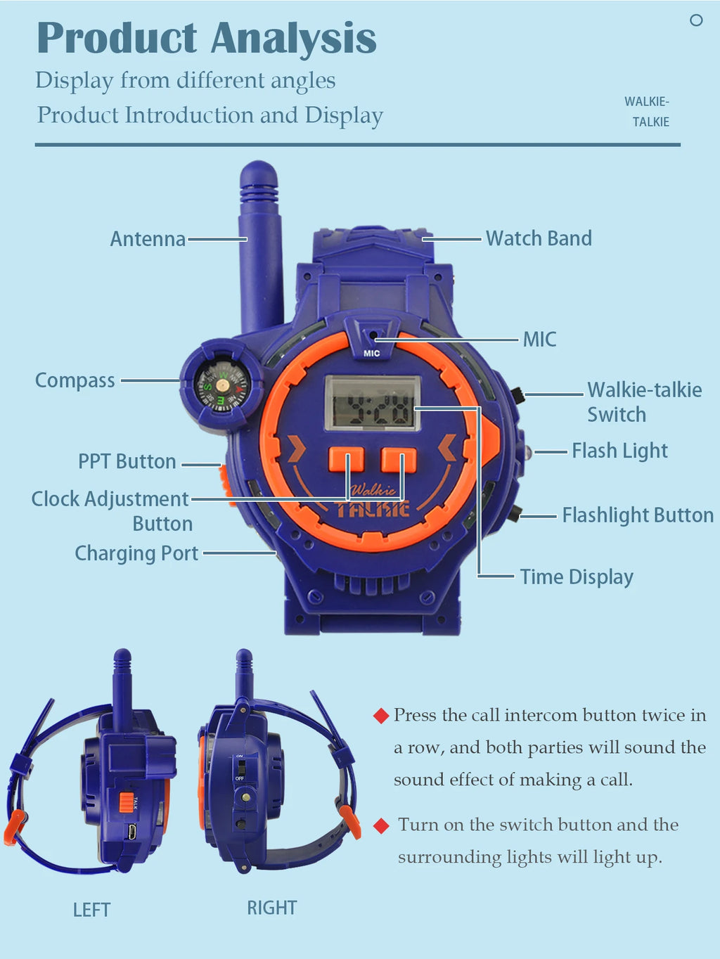 CowLost | product_id-2pcs-rechargeable-electronic-walkie-talkie-watch-with-compass-kids-toy-gift |13