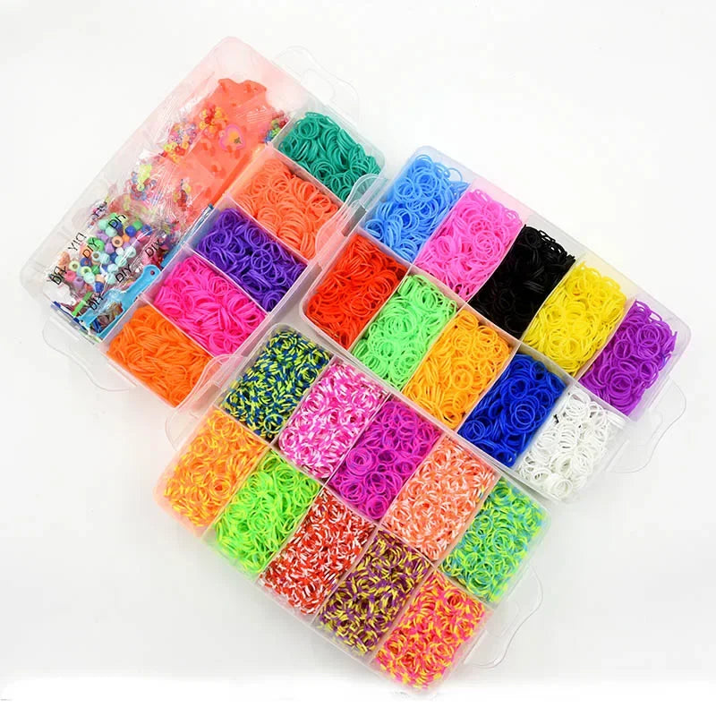 Colourful Rubber Loom Band Set Elastic Bracelet Weaving Toy with Charms