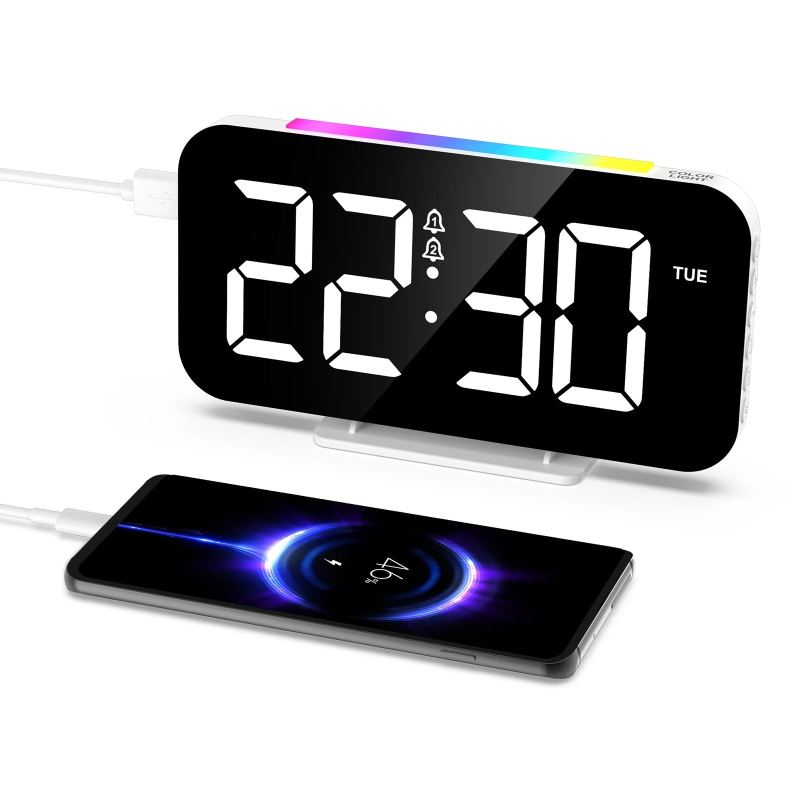 ORIA Digital Alarm Clock Large LED Display with 10 Color Night Light and Dual Alarms for Bedroom Office