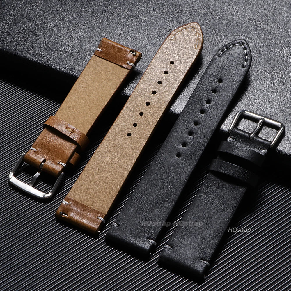 Calfskin Leather Quick Release Watch Band 18-24mm Soft Wrist Strap for Samsung Seiko Smartwatches