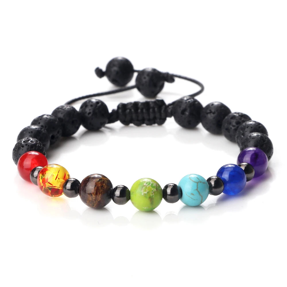CowLost | badge-pass-holders-mens-natural-volcanic-rock-7-chakra-healing-bracelet |46