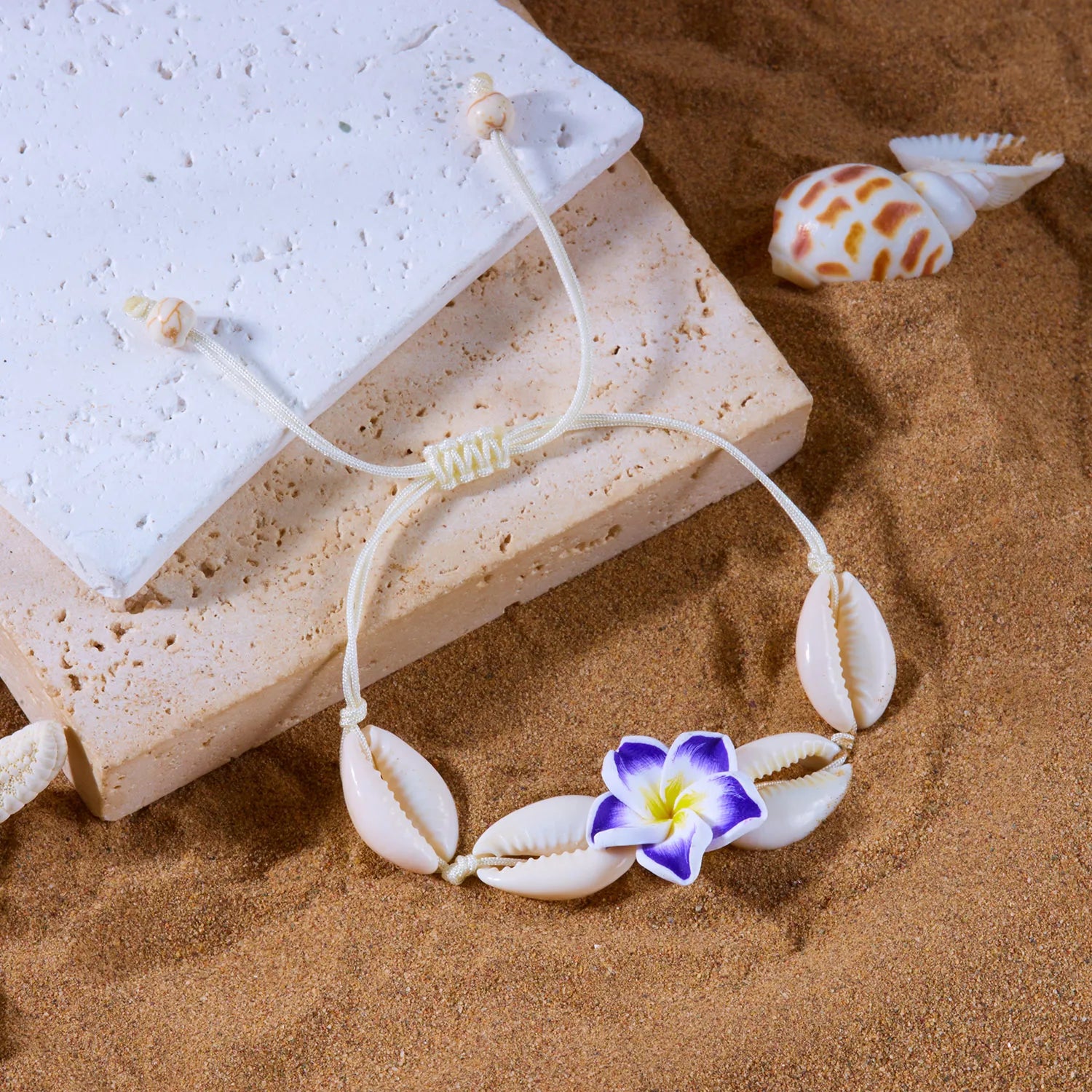 CowLost | bohemian-big-flower-sea-shell-charm-bracelets-for-women-pink-blue-green-flower-soft-clay-pottery-beaded-bangles-handmade-jewelry |9