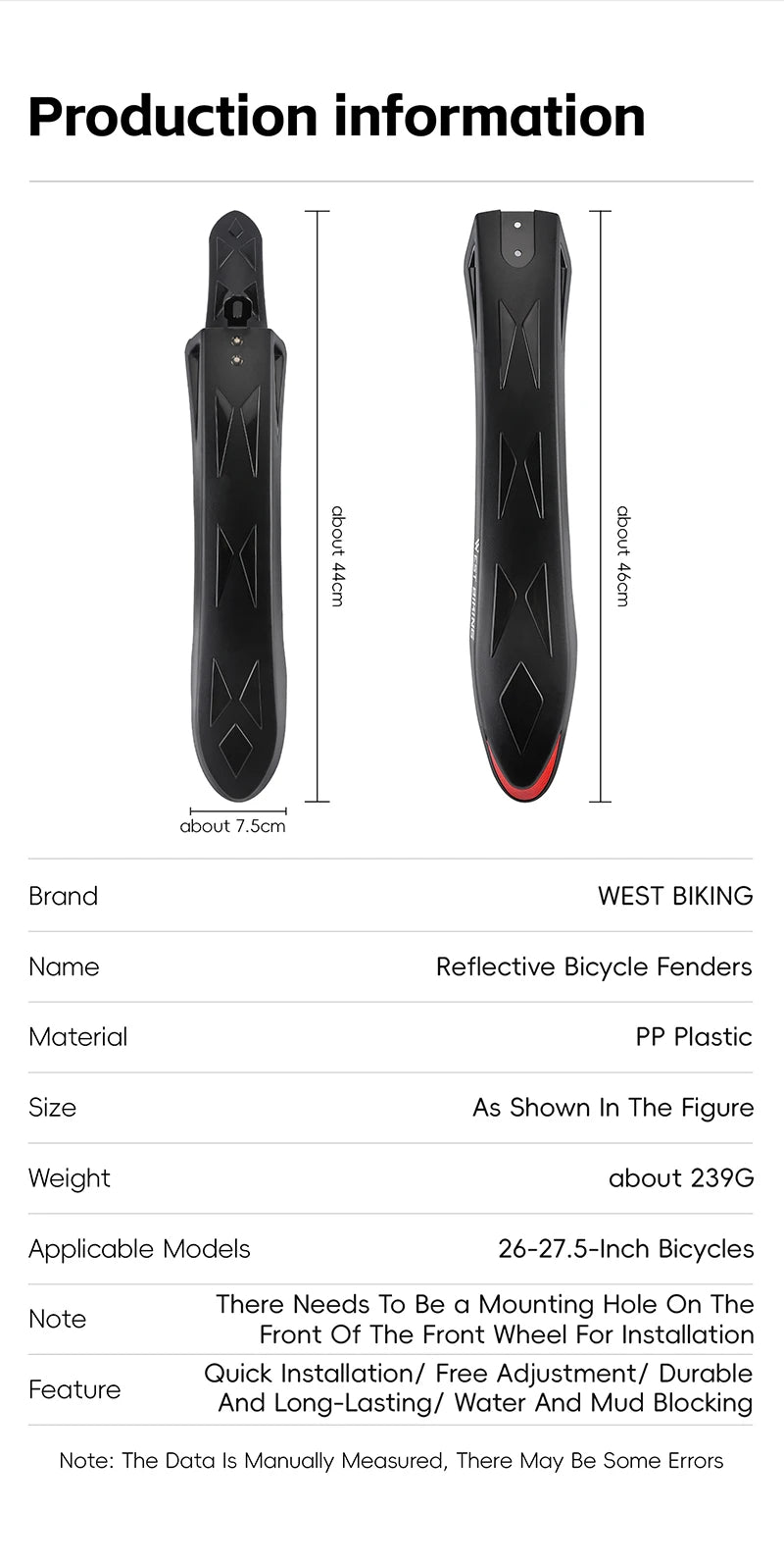 CowLost | sporting-goods-west-biking-reflective-high-toughness-bicycle-fender-for-26-27-5-inch-mtb |9