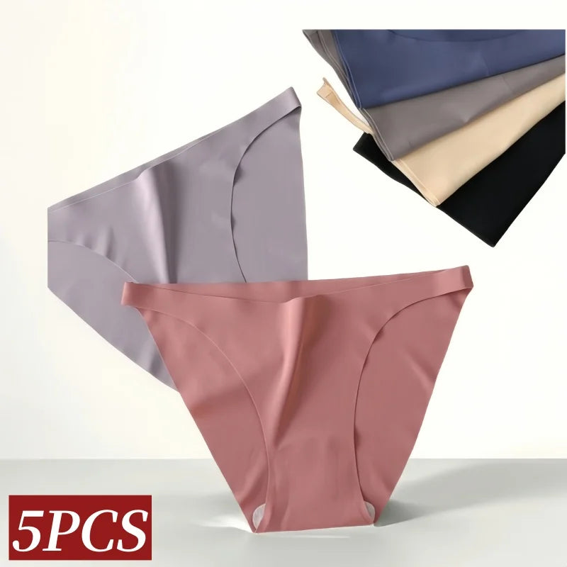 CowLost | product_id-5pcs-womens-seamless-low-waist-ultra-thin-ice-silk-briefs-solid-colors |2