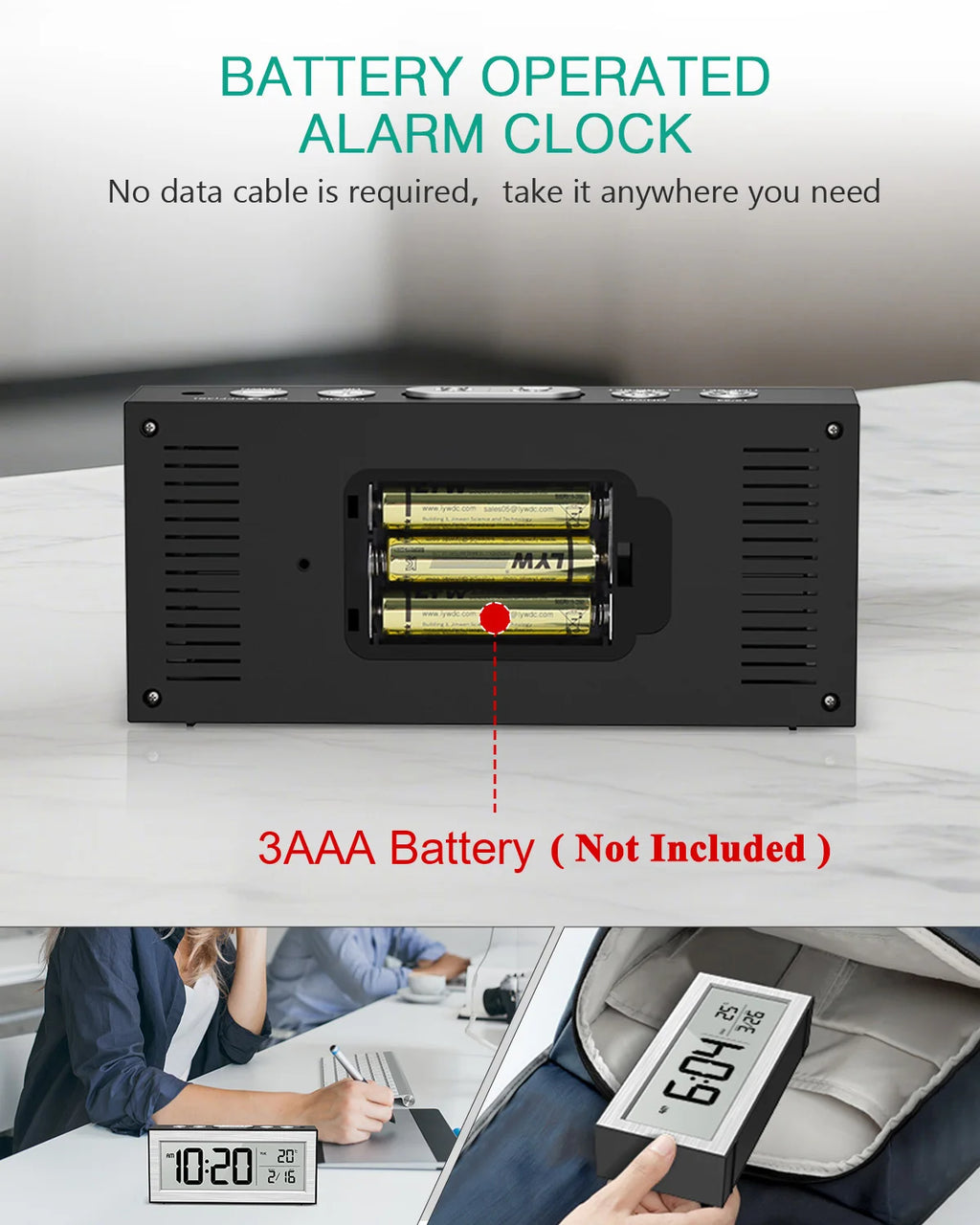 ORIA Digital LCD Alarm Clock Battery Powered with Date for Home Office Travel