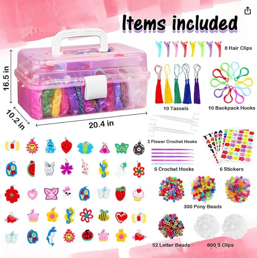 DIY Rubber Bands Loom Weaving Kit Box for Bracelets, Pendants, and Beaded Crafts
