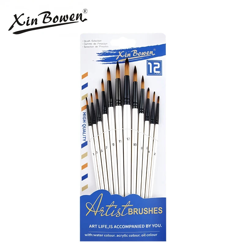 12-Piece Nylon Bristle Brushes Set for Beginners