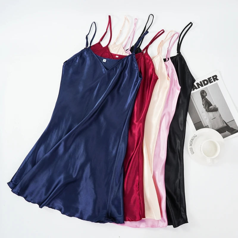 CowLost | sexy-pajamas-womens-faux-silk-suspender-nightdress |7