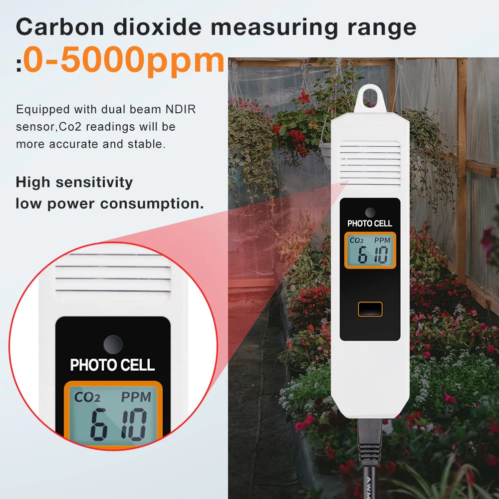 JUANJUAN LCD CO2 Controller 0-5000ppm Carbon Dioxide Detector for Greenhouse