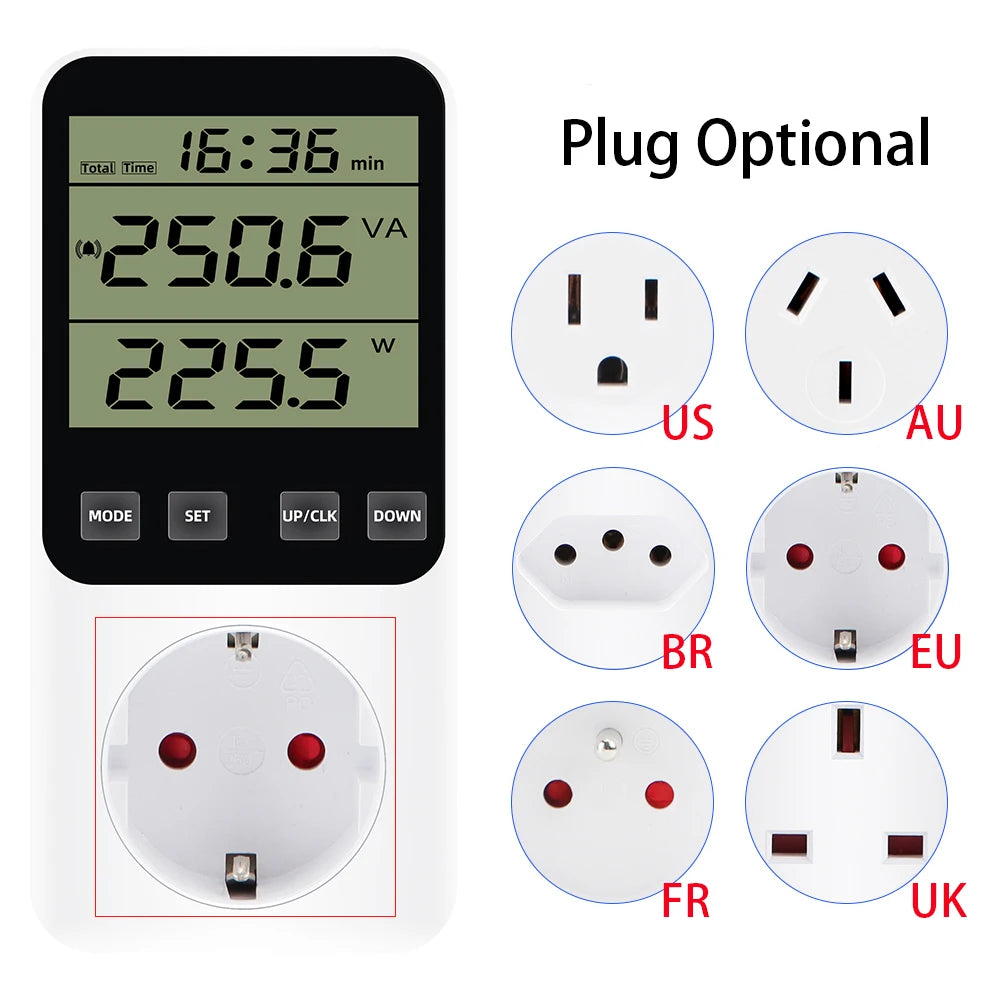 Digital Wattmeter AC Power Meter Socket Analyzer 220V EU Plug Energy Voltmeter Ammeter Electricity Cost Monitor
