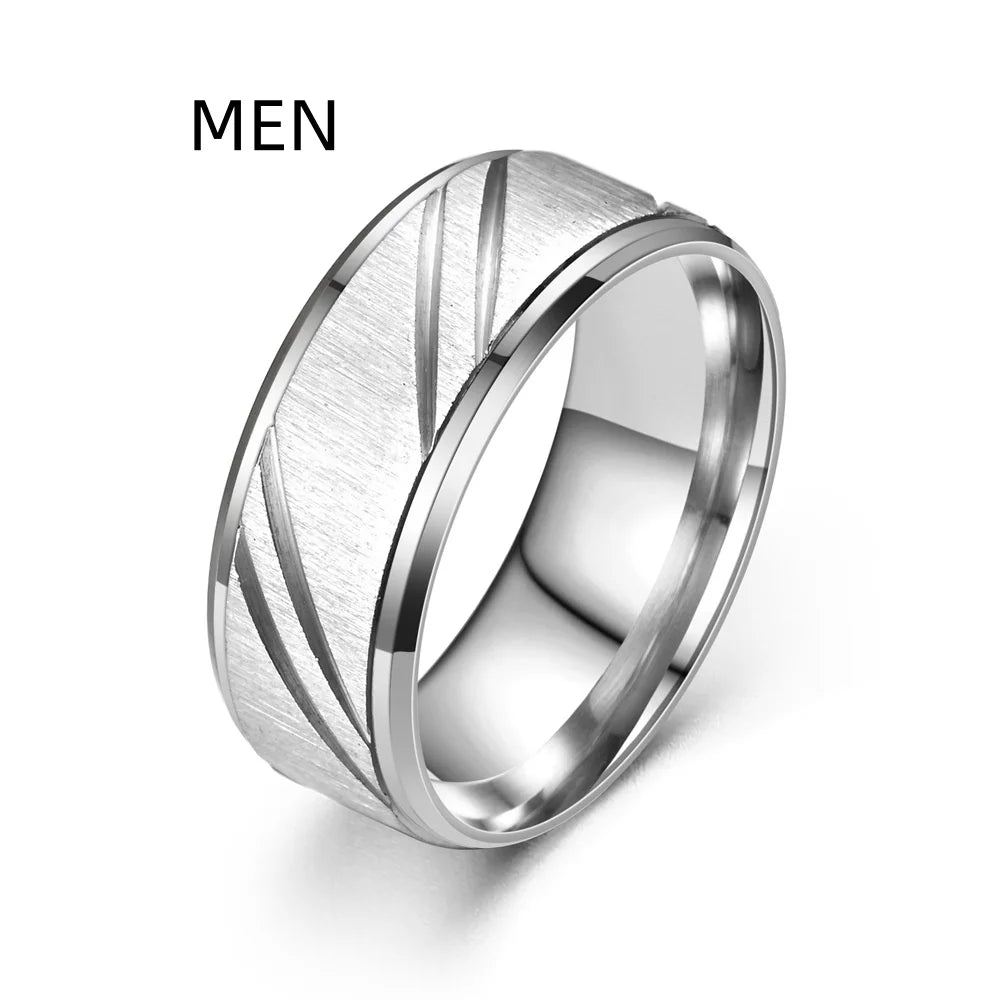 2025 Stainless Steel Couple Slash Rings Fashion Jewelry Wholesale