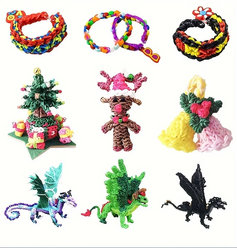 DIY Loom Band Bracelet Making Kit Transparent Fluorescent Colorful Rubber Bands Starter Set