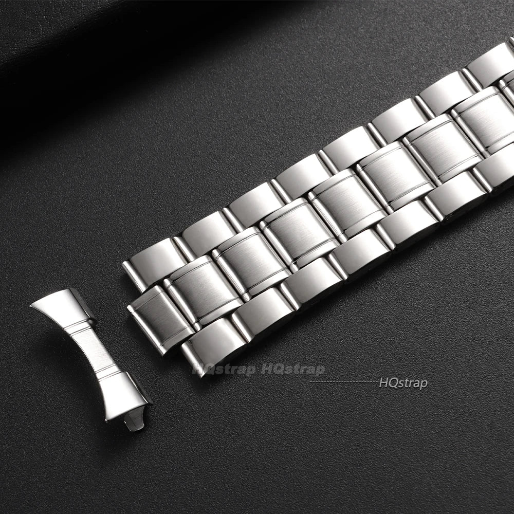 Curved End Stainless Steel Watch Strap 20mm 22mm Folding Buckle for Seiko Replacement Band