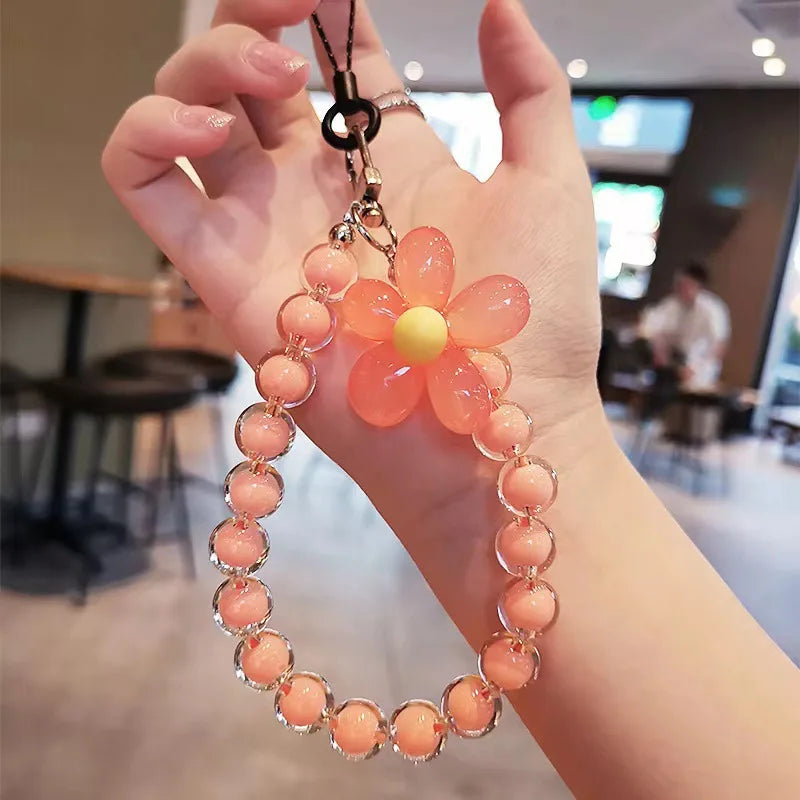 Mobile Phone Anti-Loss Short Wrist Lanyard with Colorful Bead Keychain