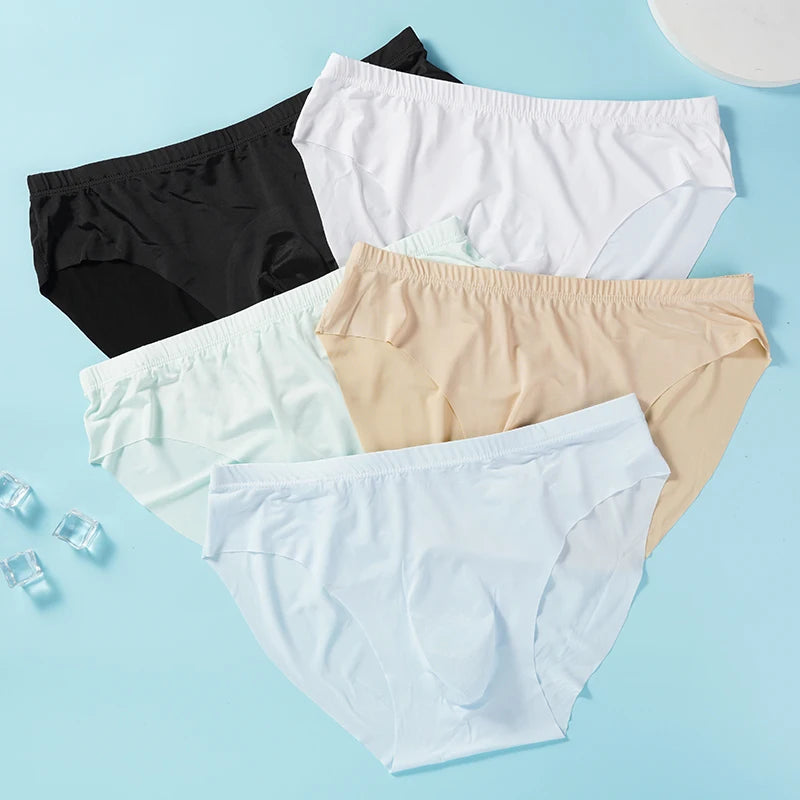 CowLost | 5-pairs-lot-mens-ice-silk-seamless-briefs-summer-transparent-quick-drying-underwear |7
