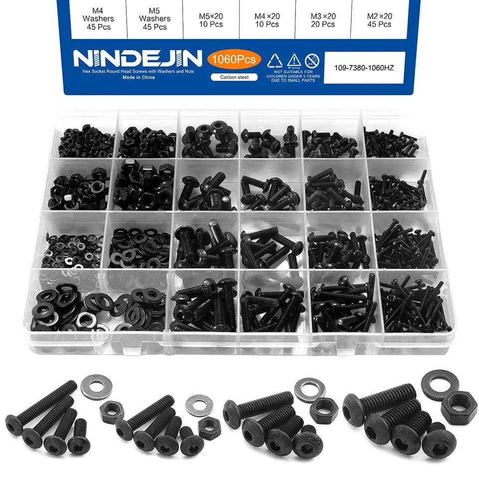 CowLost | 1060pcs-m2-m3-m4-m5-hex-socket-screw-set-carbon-steel |15