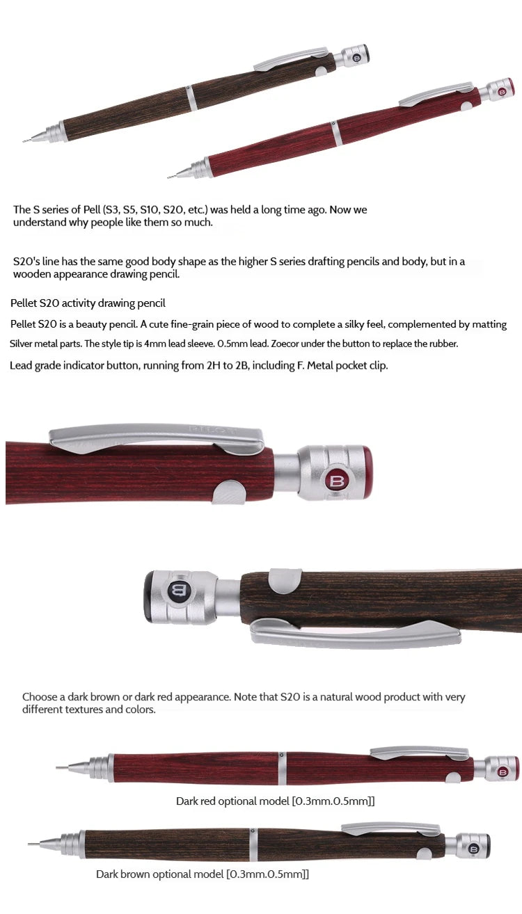 CowLost | product_id-pilot-s20-premium-mechanical-pencil-0-5mm-low-center-gravity-ebony-wood-barrel-for-sketching-technical-drawing |8