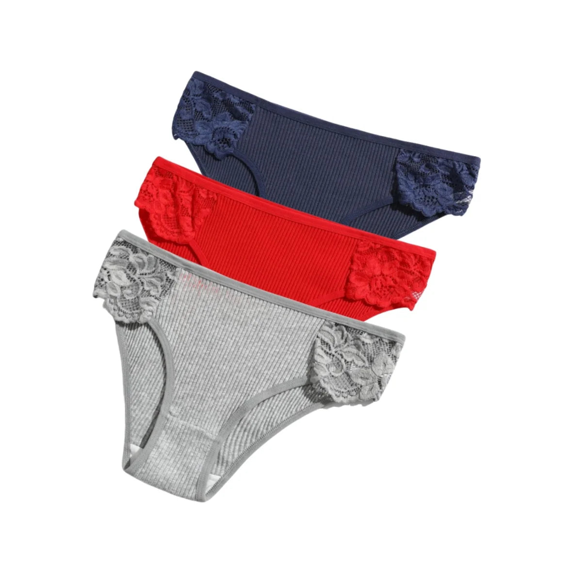 CowLost | product_id-3pcs-womens-cotton-lace-trim-low-rise-breathable-briefs-solid-panties |32