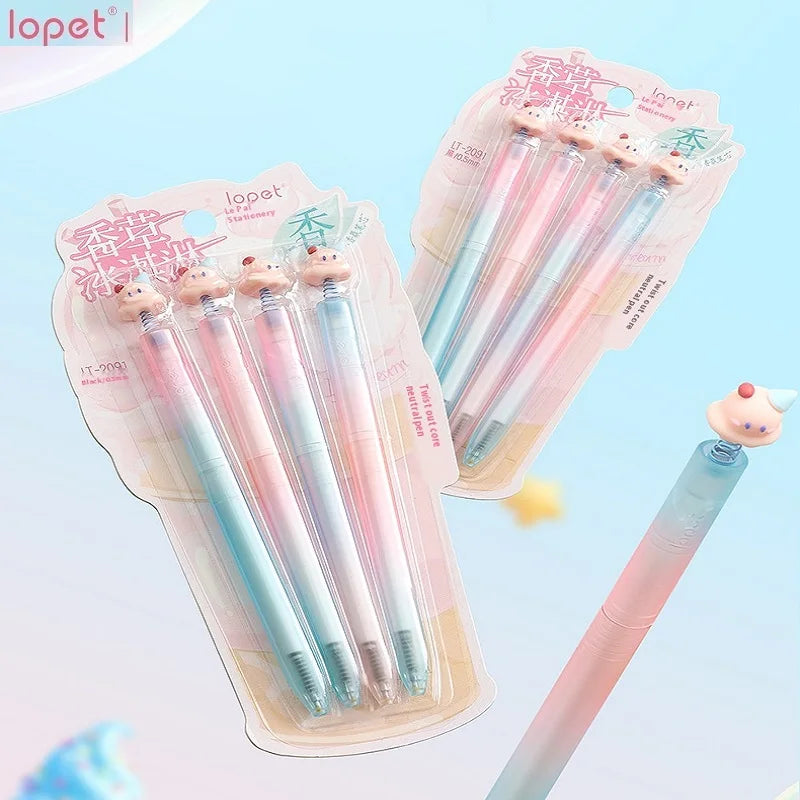 CowLost | product_id-4pcs-lopet-kwaii-cute-twist-gel-pens-color-changing-watermelon-vanilla-cream-quick-dry-black-ink-stationery-gift |6