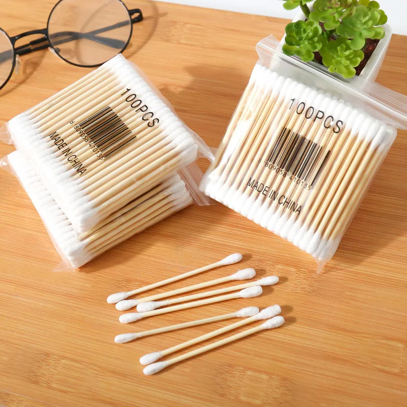 CowLost | double-head-wood-cotton-swab-women-makeup-lipstik-cotton-buds |10