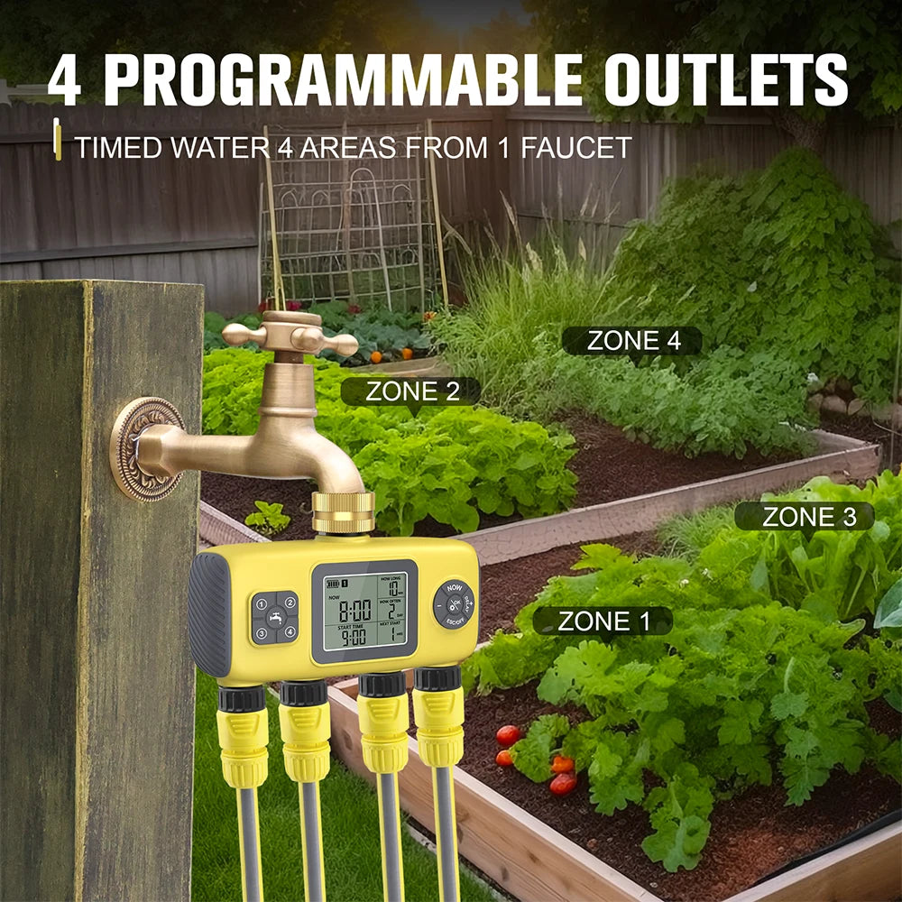 4 Zone Programmable Digital Garden Irrigation Timer for Greenhouse