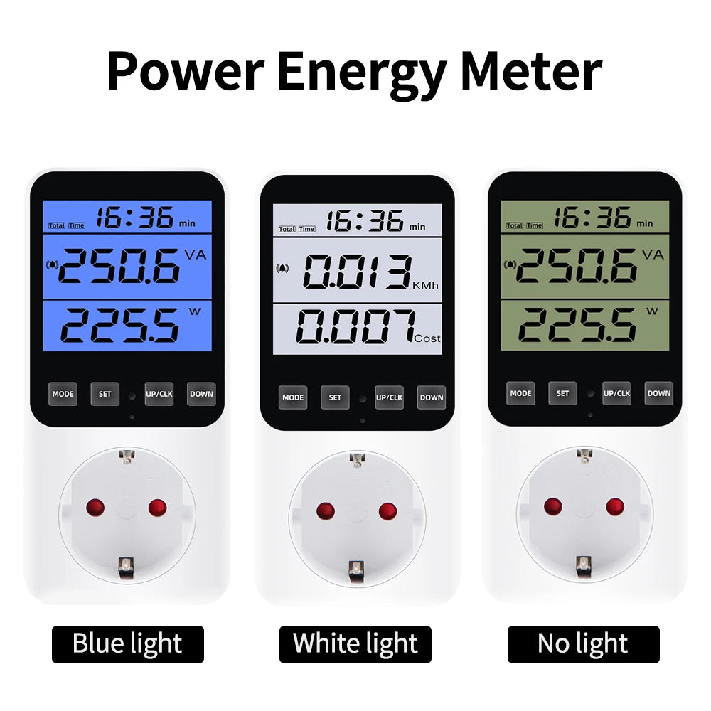 Digital Wattmeter AC Power Meter Socket Analyzer 220V EU Plug Energy Voltmeter Ammeter Electricity Cost Monitor