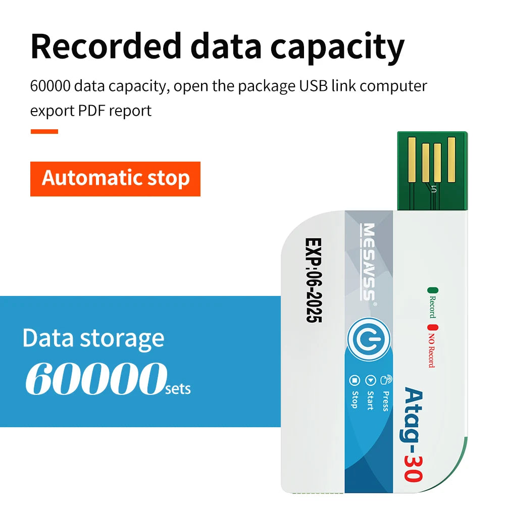 180-Day Disposable USB Temperature Data Logger with LED Indicator and Temp Alarm for Cold Chain Transport PDF Report