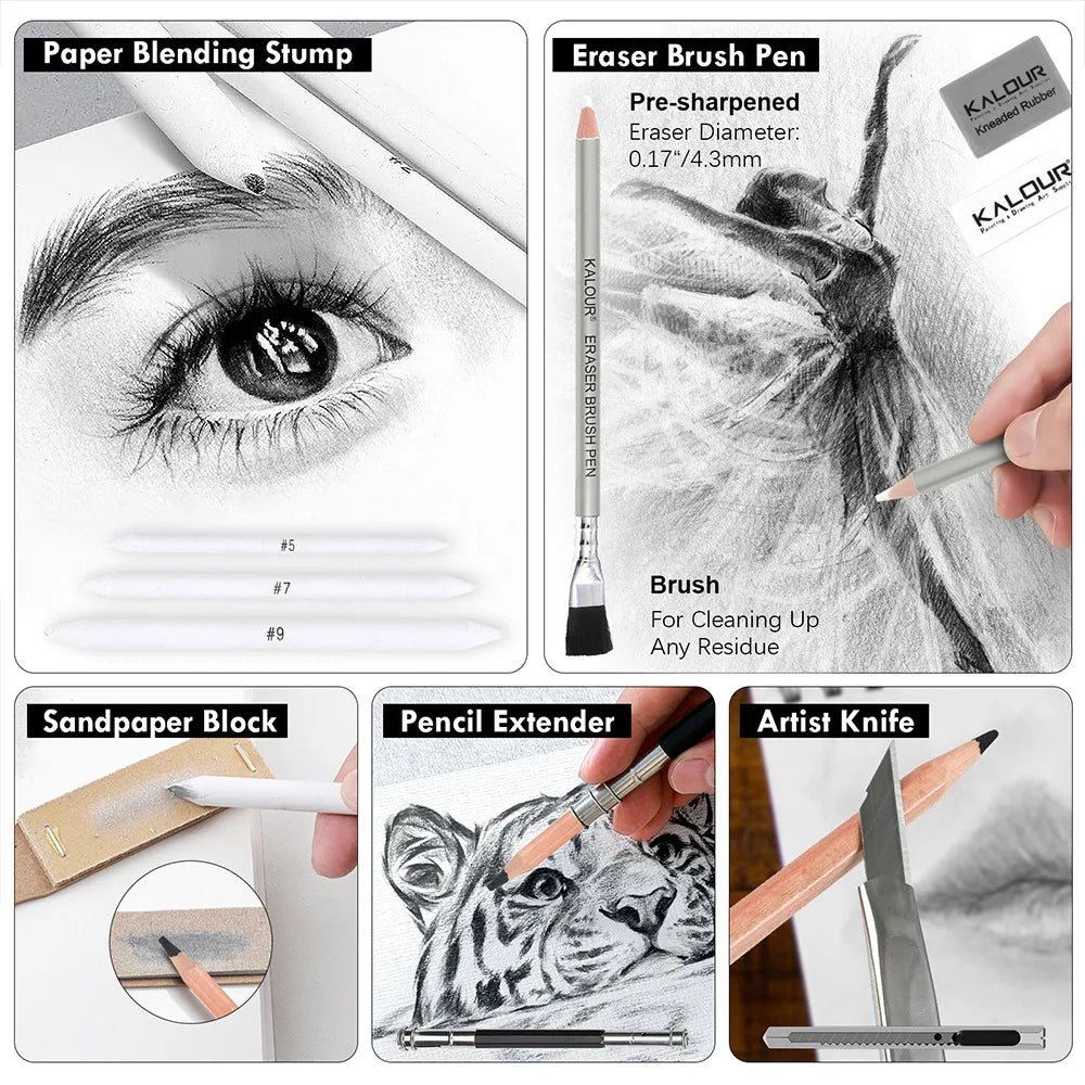CowLost | product_id-kalour-108pcs-professional-sketching-pencil-set-with-charcoal-sticks-blending-tools-erasers |28