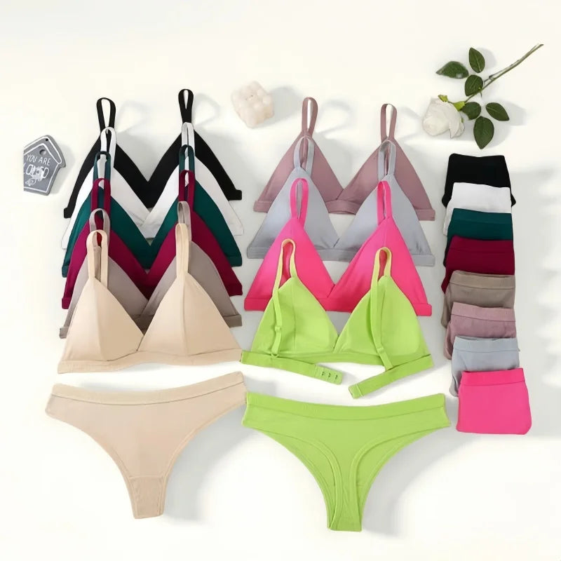 CowLost | women-bra-and-panties-set-push-up-bralette-non-wire-1-3-cup-bras-low-rise-thongs-sexy-lingerie-set-women-cotton-underwear |1