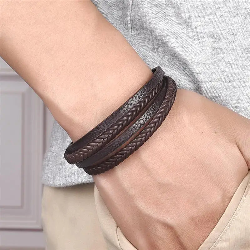 CowLost | badge-pass-holders-jiayiqi-stainless-steel-and-leather-bangle-bracelet-for-men |25