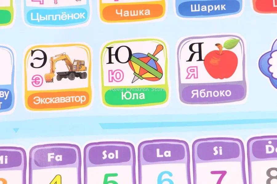 Russian Language Learning Baby Toy Alphabet Music Phonic Talking Wall Chart Poster