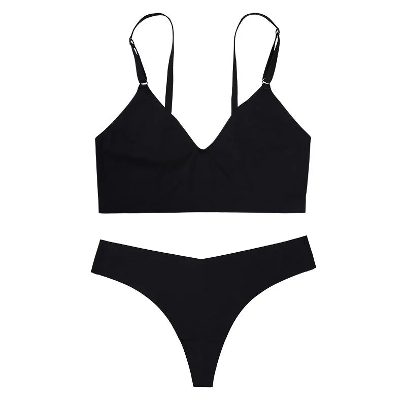 CowLost | product_id-seamless-wireless-v-neck-bra-low-waist-thong-set-for-women |6
