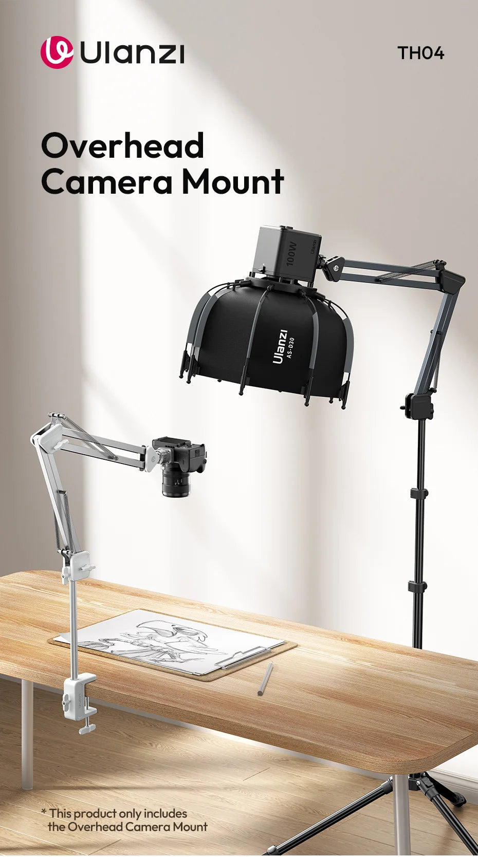 CowLost | ulanzi-th04-overhead-camera-mount-microphone-stand-detachable-c-clamp-2kg-load |6