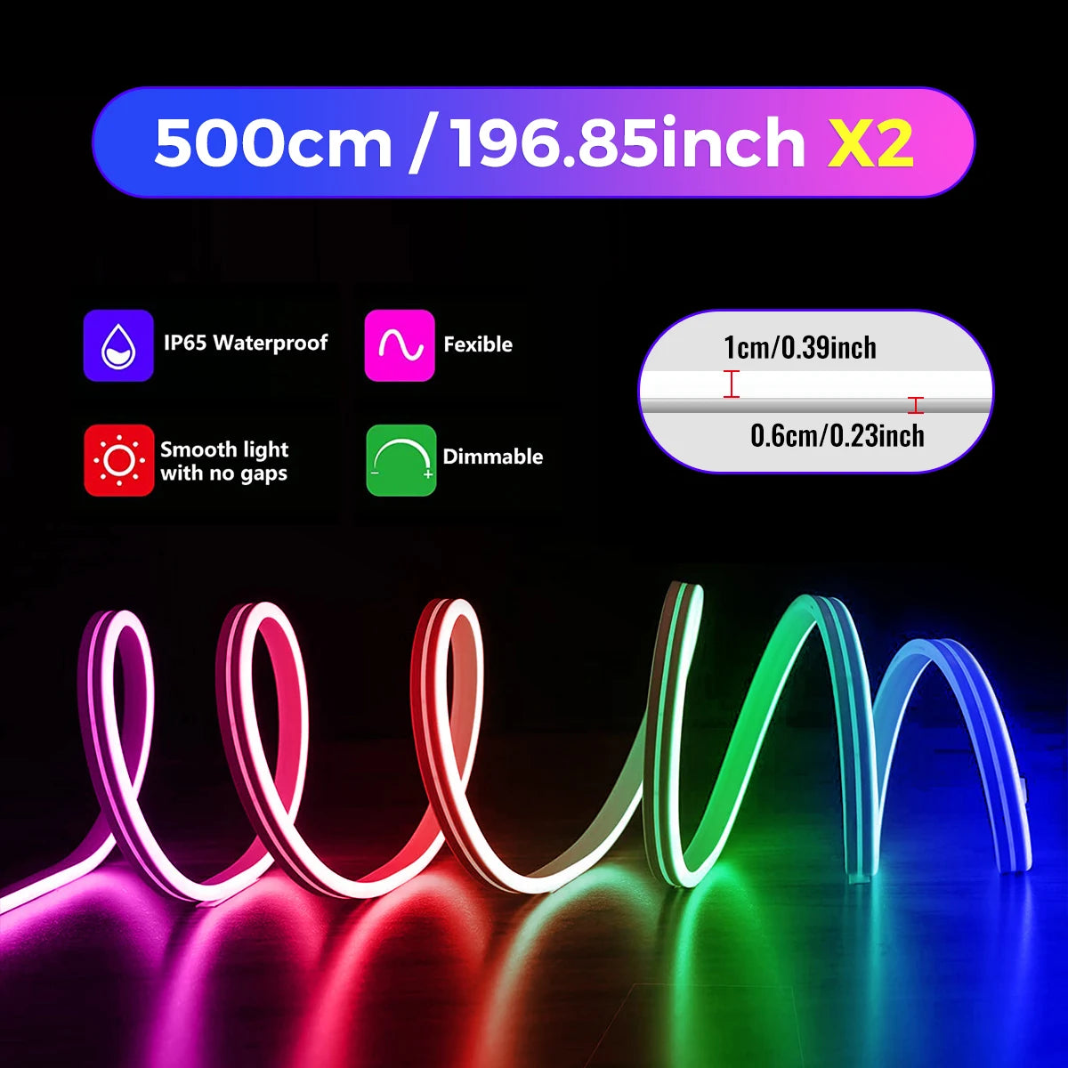 10M/5M Neon RGB 12V Waterproof LED Strip Lights with WiFi, Music Sync, Remote & App for Bedroom