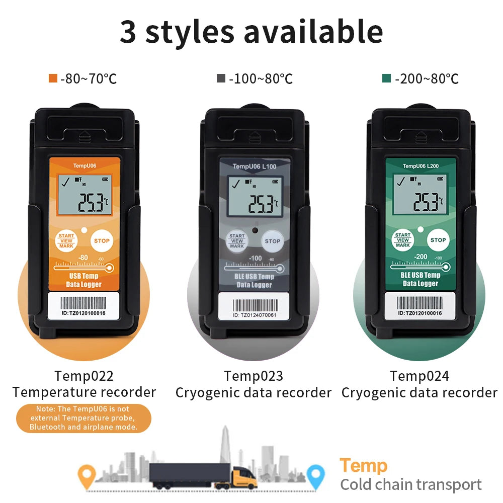 TempU06 Ultra Low Temp Data Logger USB Bluetooth 32000 Points -80℃ to -200℃ Recorder