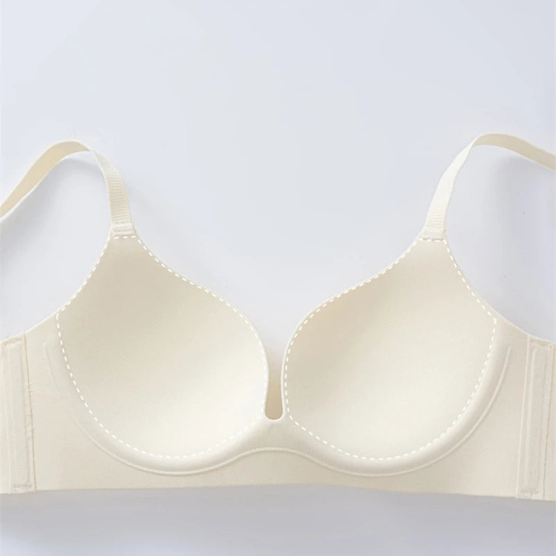 CowLost | shell-markless-underwear-for-women-with-large-breasts-showing-small-breasts-gathered-comfort-solid-color-bra-without-steel-rings |4