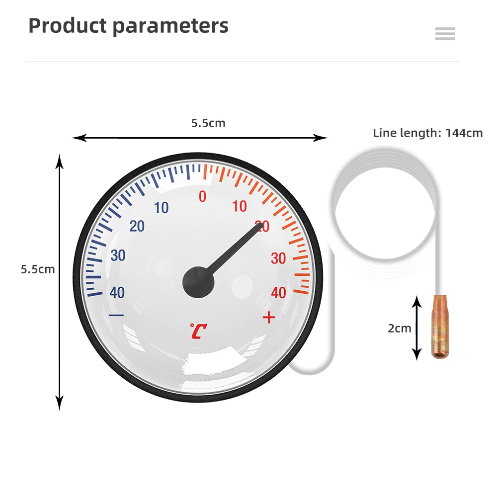 Expansion Thermometer with 1.2m Probe -40~40℃/0~120℃ Embedded for Cold Chain & Hot Spring Use
