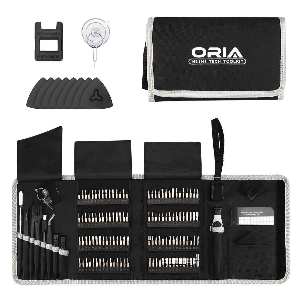 ORIA 142-in-1 Magnetic Precision Screwdriver Set with Bits and Portable Bag
