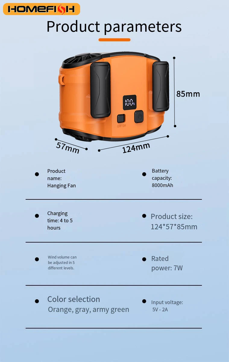 CowLost | product_id-portable-usb-rechargeable-mini-neck-fan-with-waist-clip-power-bank-led-light-for-outdoor-sports-and-camping |6